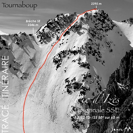 Pic d'Izès Diagonale SSE - Trace Itinéraire