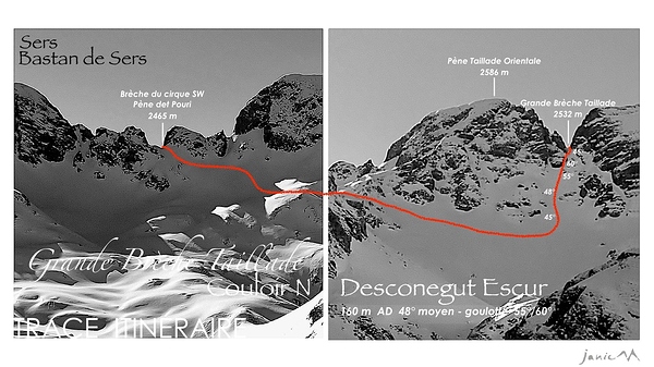 Grande Brèche Taillade -  Couloir N Desconegut Escur - Trace Itinéraire