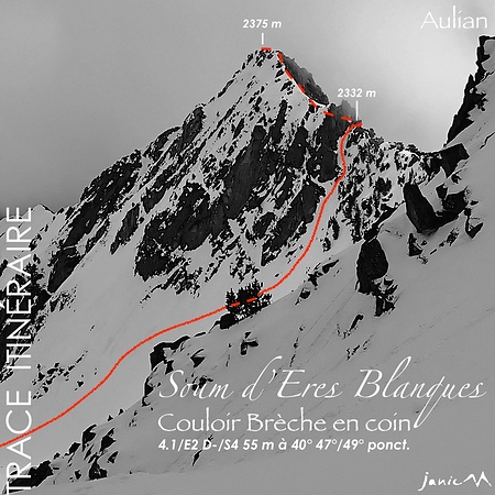 Eres Blanques - Couloir Brèche en coin - Trace Itinéraire