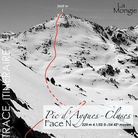 Pic d'Aygues-Cluses - Face N - Trace Itinéraire
