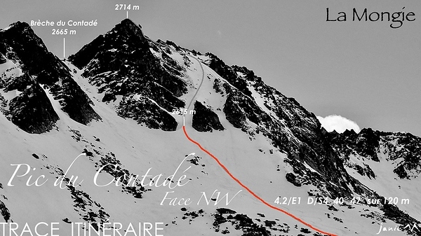 Pic du Contadé Face NW Trace Itinéraire  2