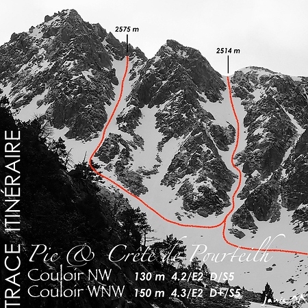 Pic Pourteilh Couloir NW Couloir WNW - Trace Itinéraire