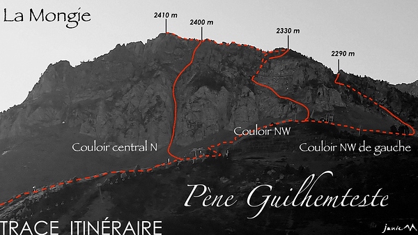 Guilhemteste Couloirs N:NW - Trace Itinéraire