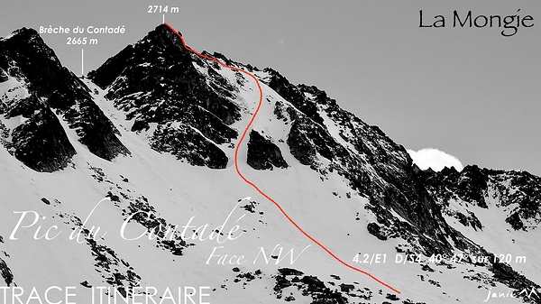 Pic du Contadé Face NW Trace Itinéraire