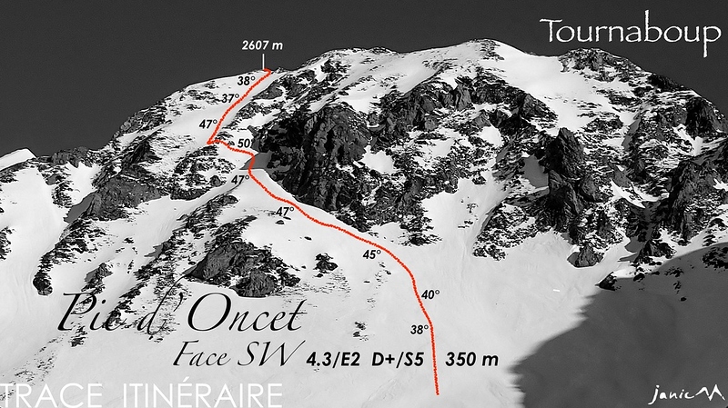 Pic d'Oncet Face SW Trace Itinéraire