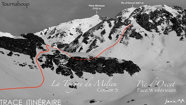 Pic d'Oncet - Face W   Couloir S - Trace Itinéraire