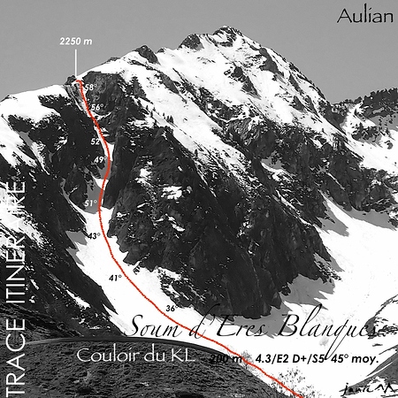 Soum Eres Blanques - Couloir du KL - Trace Itinéraire