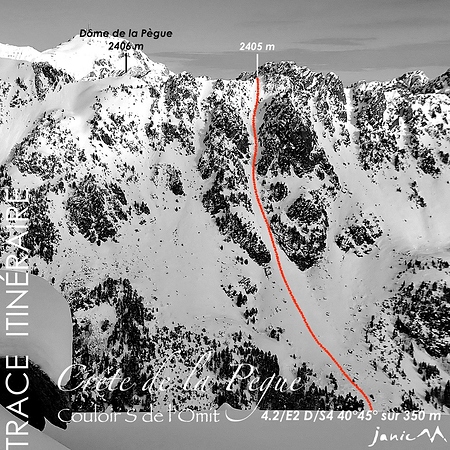 Crête de la Pègue - Couloir S de l'Omit - Trace Itinéraire