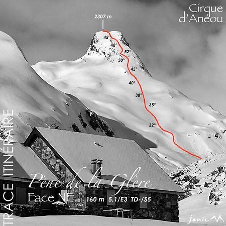 Pène de la Glère - Face NE - Trace Itinéraire