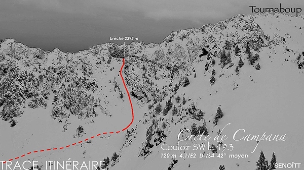 Crête de Campana - Couloir 49.3 - Trace Itinéraire