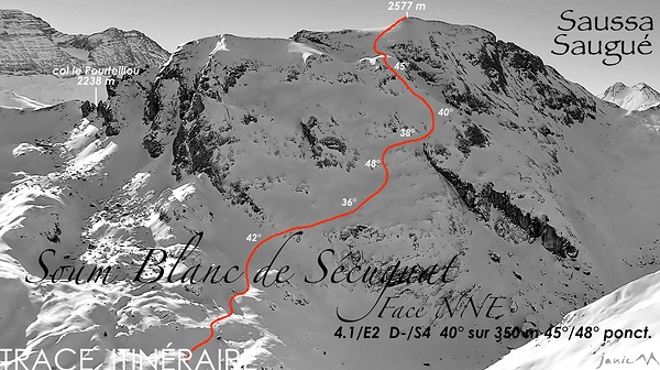 Soum Blanc de Sécugnat Face NNE Trace Itinéraire