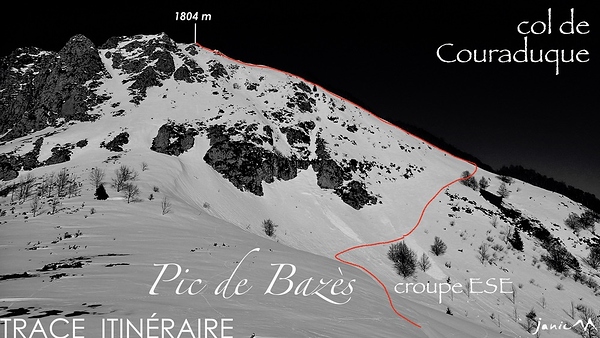 Pic Bazès Couloir SW:ESE Trace Itinéraire