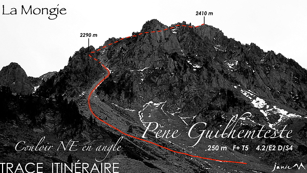 Guilhemteste - Couloir NE - Trace Itinéraire