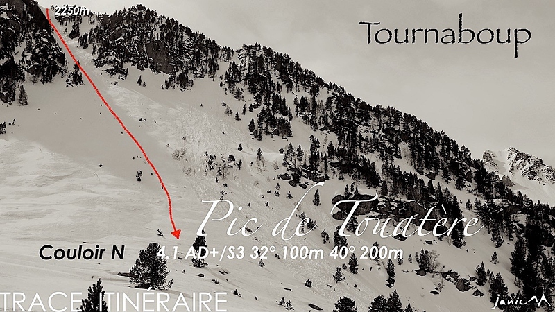 Pic de Touatère Couloir N de gauche  Trace Itinéraire