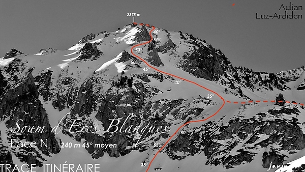 Soum d'Eres Blanques - Face N - Trace Itinéraire