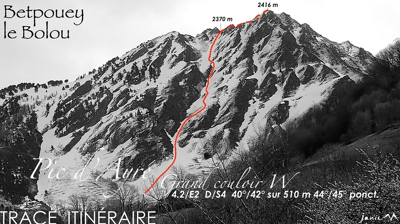 Pic d'Ayré Grand Couloir W Trace Itinéraire
