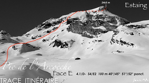 Pic de l'Arcoèche - Face E - Trace Itinéraire