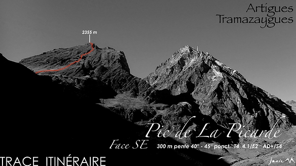 Pic de La Picarde - Face SE - Trace Itinéraire