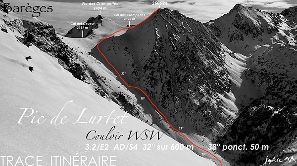 Pic de Lurtet - Couloir WSW - Trace Itinéraire