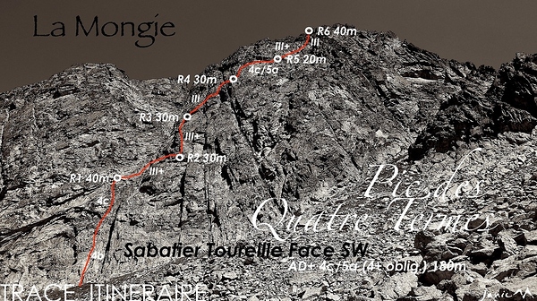 Pic des Quatre Termes SW Sabatier toureille Trace Itinéraire