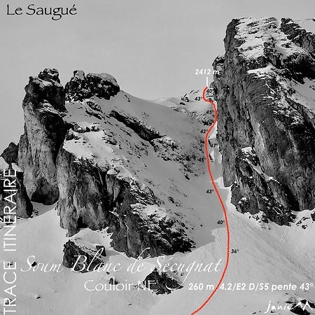 Soum Blanc de Sécugnat - Couloir NE - Trace Itinéraire