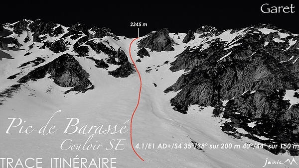 Pic Barassé COuloir SE Trace Itinéraire