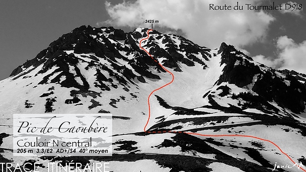 Pic de Caoubère - Couloir N central - Trace Itinéraire